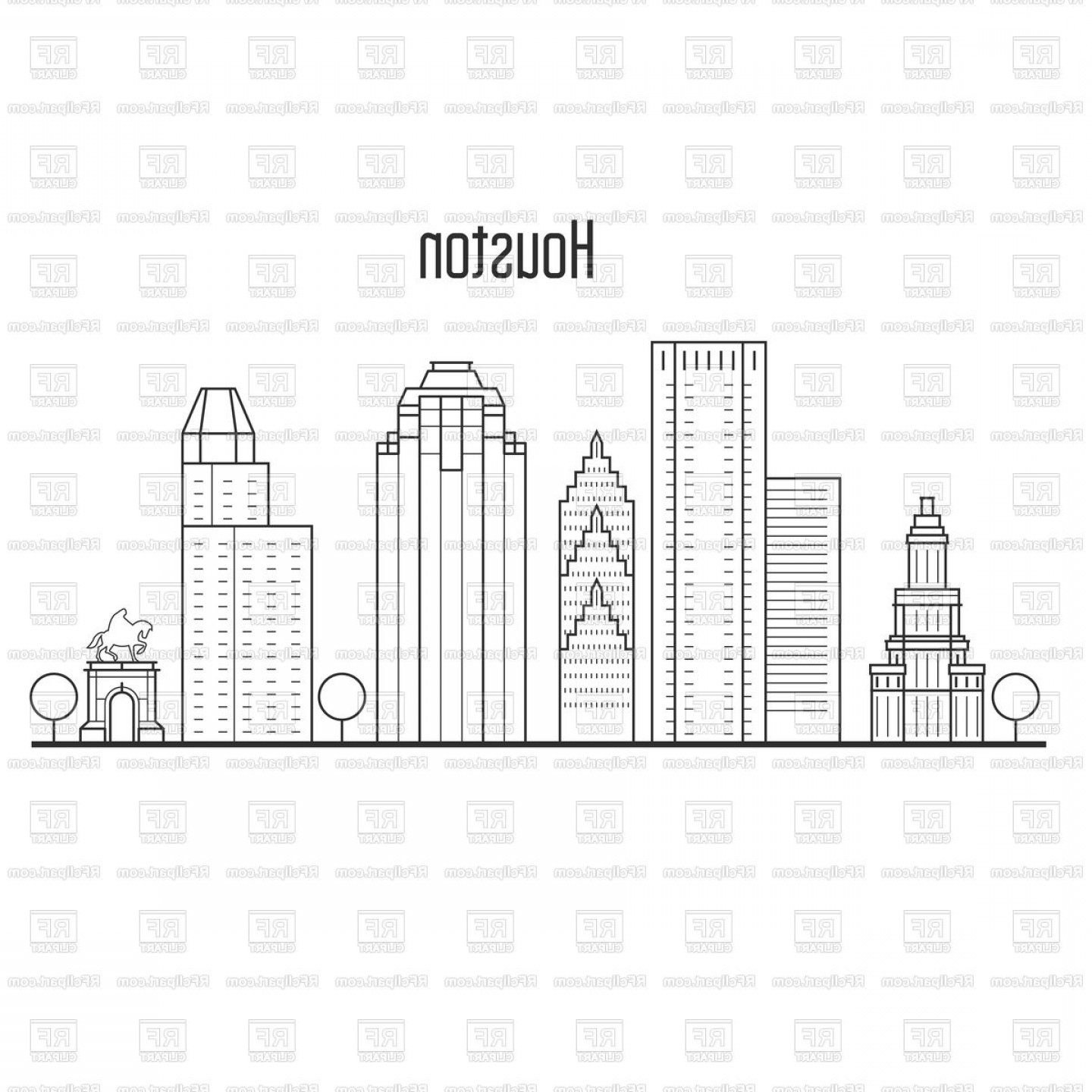 1440x1440 Houston Skyline Downtown Cityscape City Landmarks In Liner Style