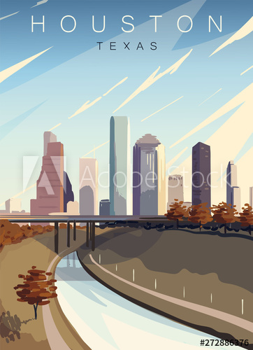 362x500 Houston Modern Vector Poster Houston, Texas Landscape