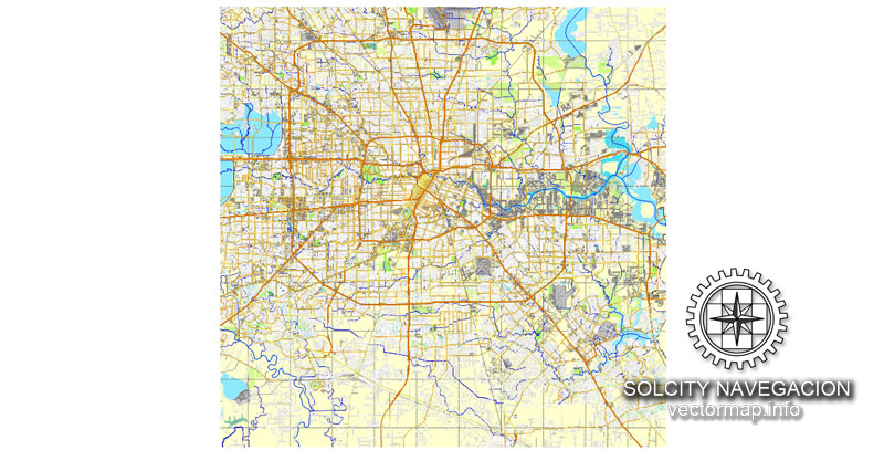 800x417 Houston, Texas, Us, Printable Vector Street City Plan Map, Full
