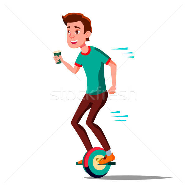 600x600 Teen Boy On Hoverboard Vector Riding On Gyro Scooter One Wheel