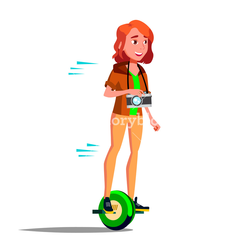 1000x1000 Teen Girl On Hoverboard Vector Riding On Gyro Scooter One Wheel