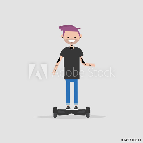 500x500 Young Character Riding On Hoverboard Vector Flat Cartoon