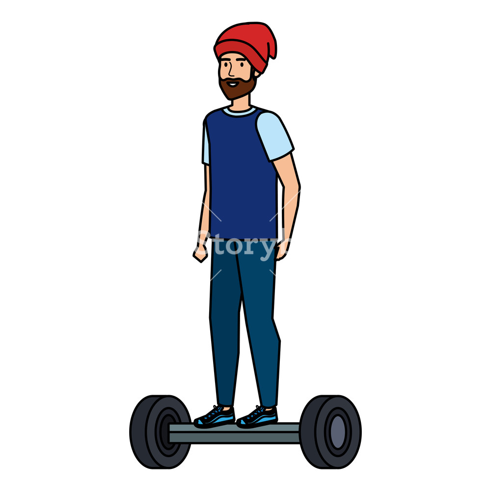 1000x1000 Young Man In Hoverboard Electric Vector Illustration Design