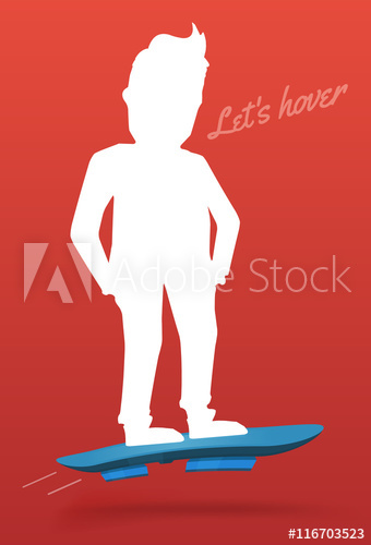 340x500 Flying Hoverboard Vector Illustration Background, Flat Cartoon