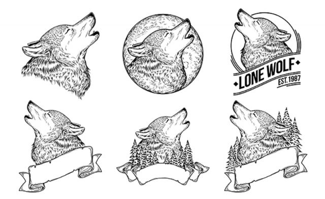 Set Vector Illustrations Of A Howling Wolves, Wolf, Howling, Black 640x393 Set Vector Illustrations Of A Howling Wolves, Wolf, Howling, Black