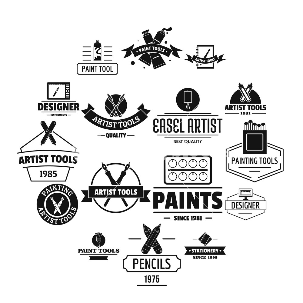 1000x1000 Artist Tool Logo Icons Set Simple Illustration Of Artist Tool