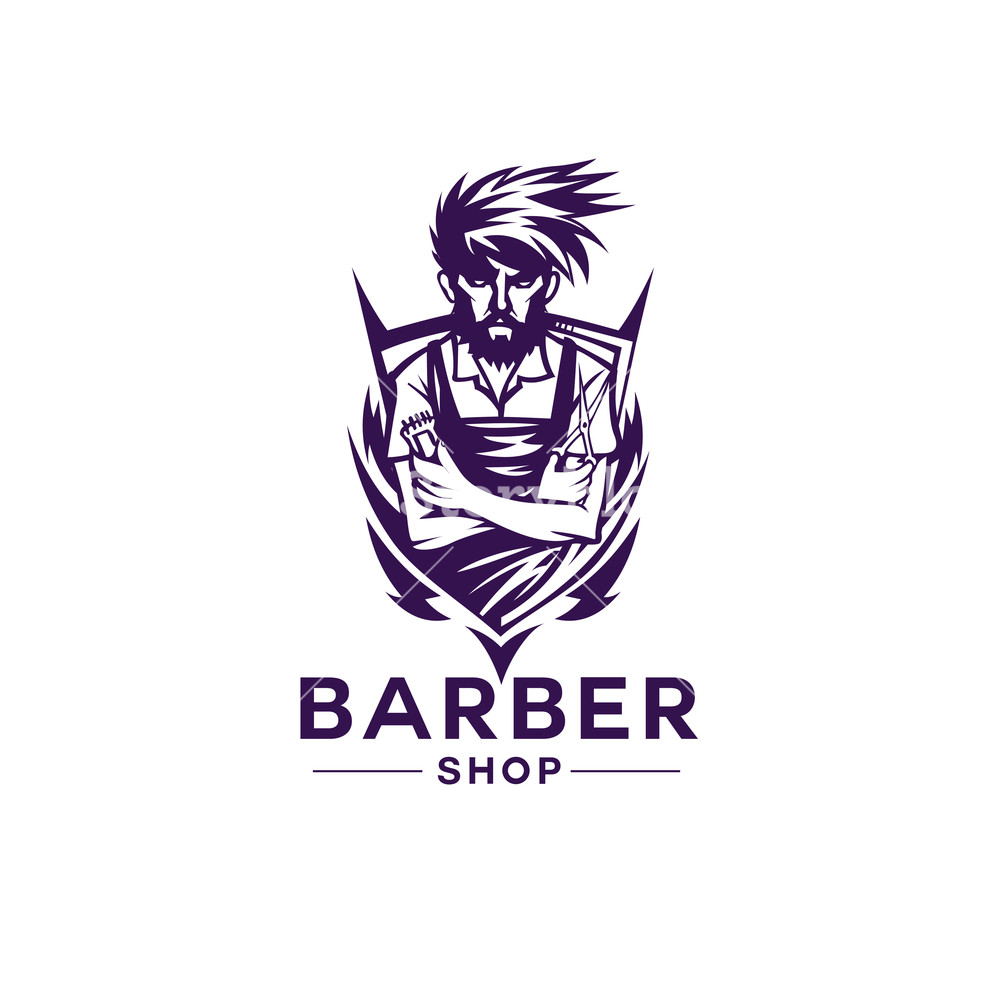 1000x1000 Barber Shop Shield Logo Vector Illustration Royalty Free Stock