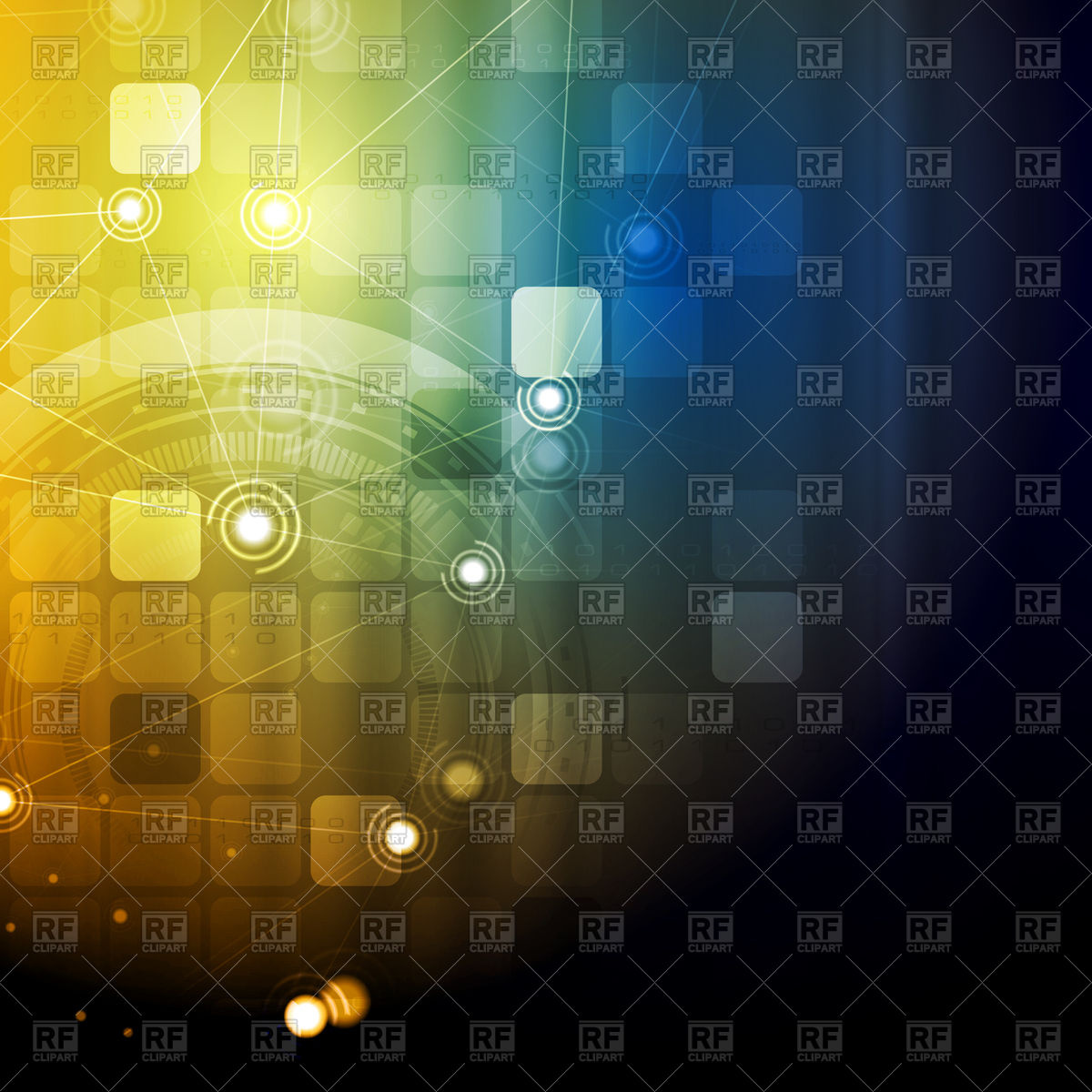 1200x1200 Bright Technology Communication Background With Squares, Gears