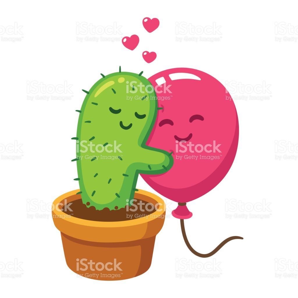 Cute Cartoon Cactus And Balloon Hug, Vector Drawing Love Hurts 1024x1024 Cute Cartoon Cactus And Balloon Hug, Vector Drawing Love Hurts