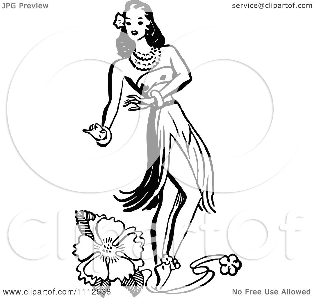 1080x1024 Clipart Retro Black And White Hawaiian Hula Girl Dancer