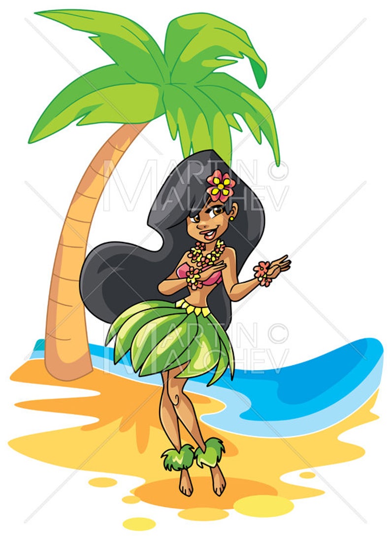 794x1097 Hula Girl Vector Cartoon Illustration Woman Dancing Hula Etsy