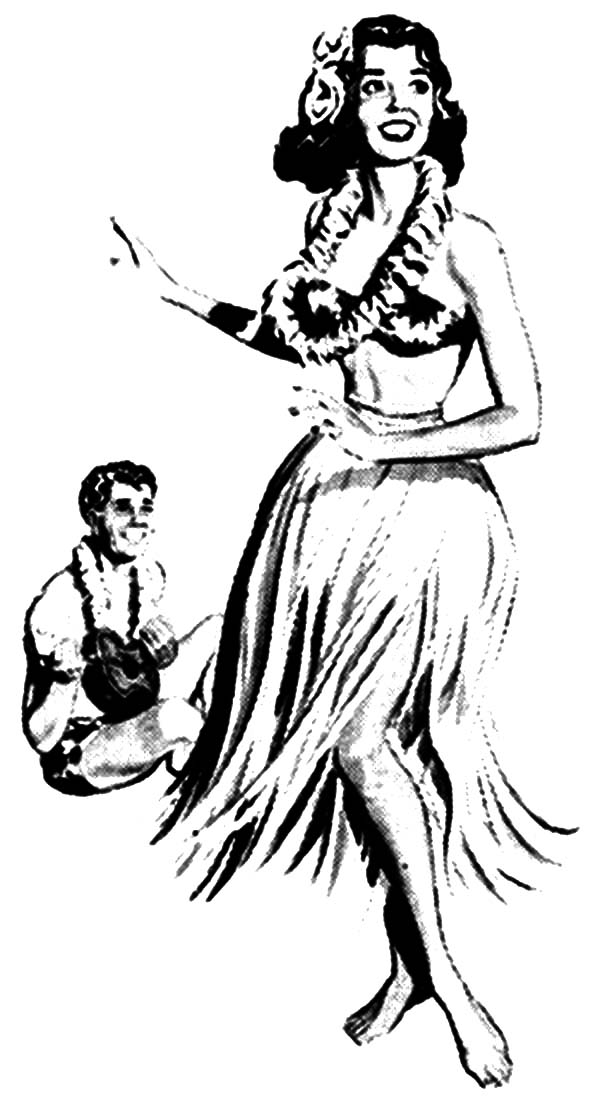 600x1099 Sketch Of Hula Girl And Guitar Player Coloring Pages Coloring Sky