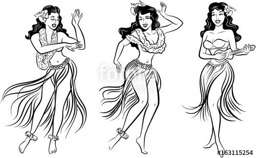 500x309 Black And White Group Of Retro Pop Art Hawaiian Hula Girl Dancing