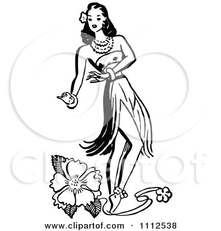 450x470 Clipart Retro Black And White Hawaiian Hula Girl Dancer