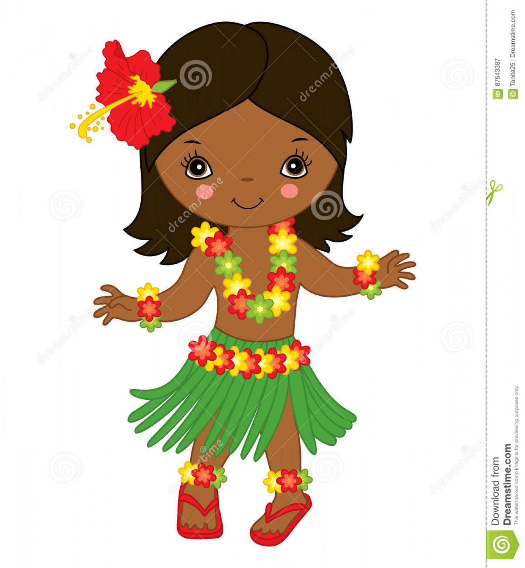 1732x1872 Stock Illustration Vector Hawaiian Cute Little Girl Dancing Hula