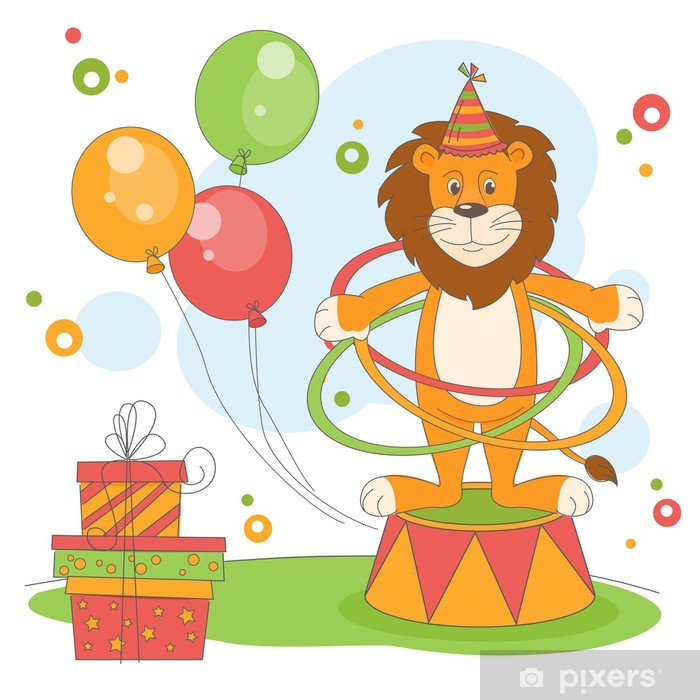 700x700 Vector Illustration Of Lion Playing Hula Hoop Poster Pixers