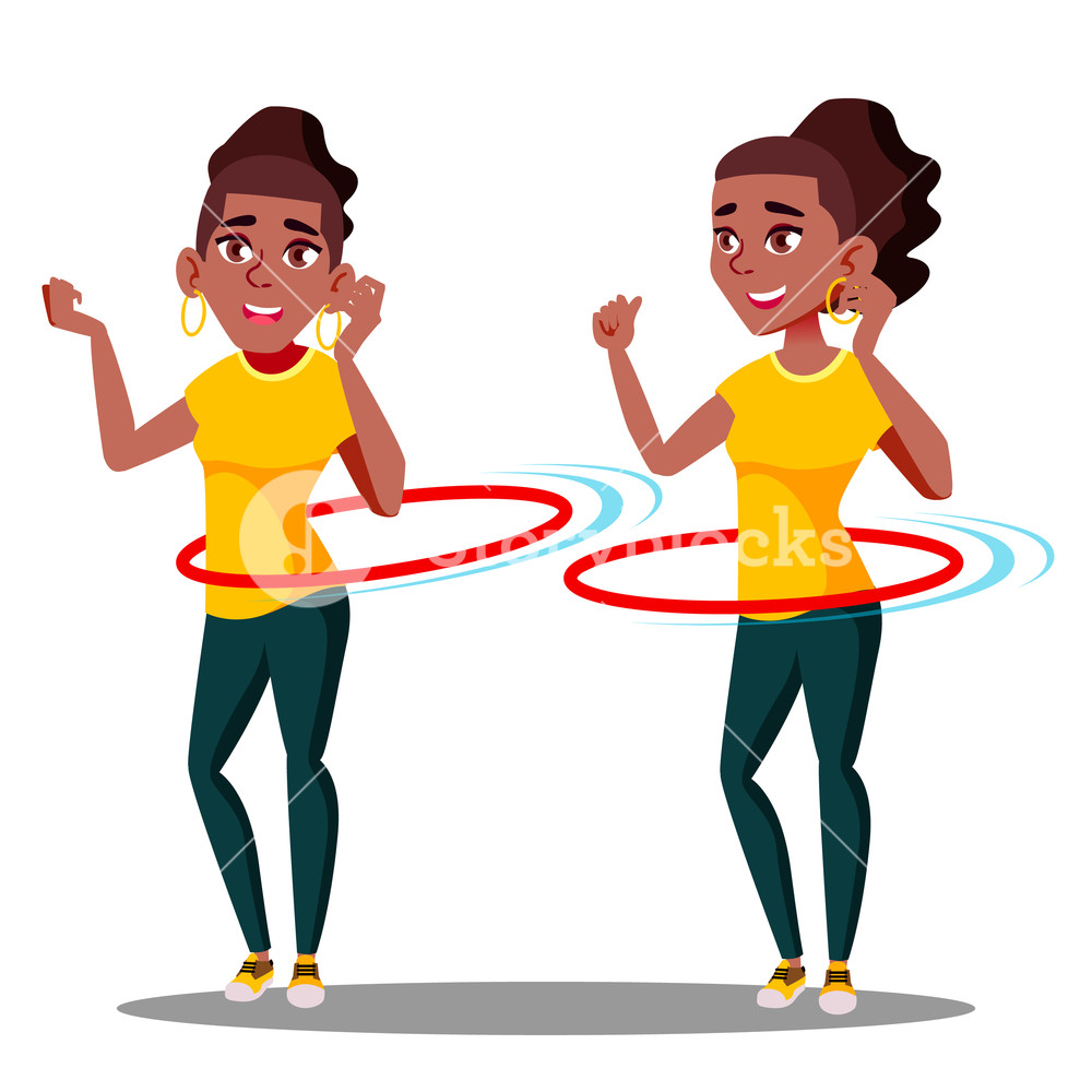 1000x1000 Young Athletic Black Afro American Girl Rotates Hula Hoop Vector