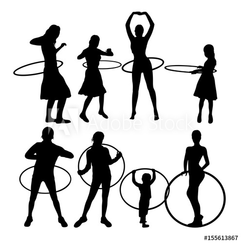 495x500 Young Fitness Woman With Hula Hoop Silhouettes, Art Vector Design