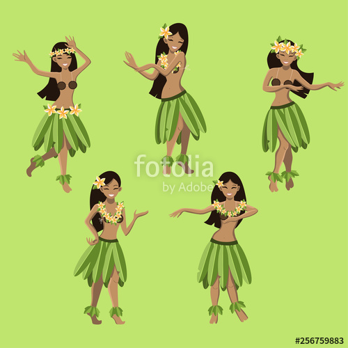 500x500 Hawaiian Cartoon Girls Dancing Hula Vector Image Stock Image