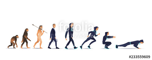 500x198 Vector Illustration Of Human Evolution From Ape To Man Flat