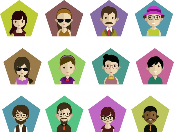 Human Face Avatars Collection Pentagon Isolation Style Free Vector 600x456 Human Face Avatars Collection Pentagon Isolation Style Free Vector