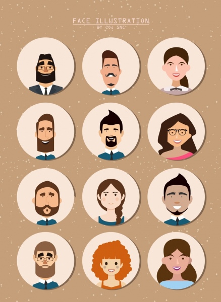 Human Faces Collection Colored Cartoon Circles Isolation Free 438x600 Human Faces Collection Colored Cartoon Circles Isolation Free