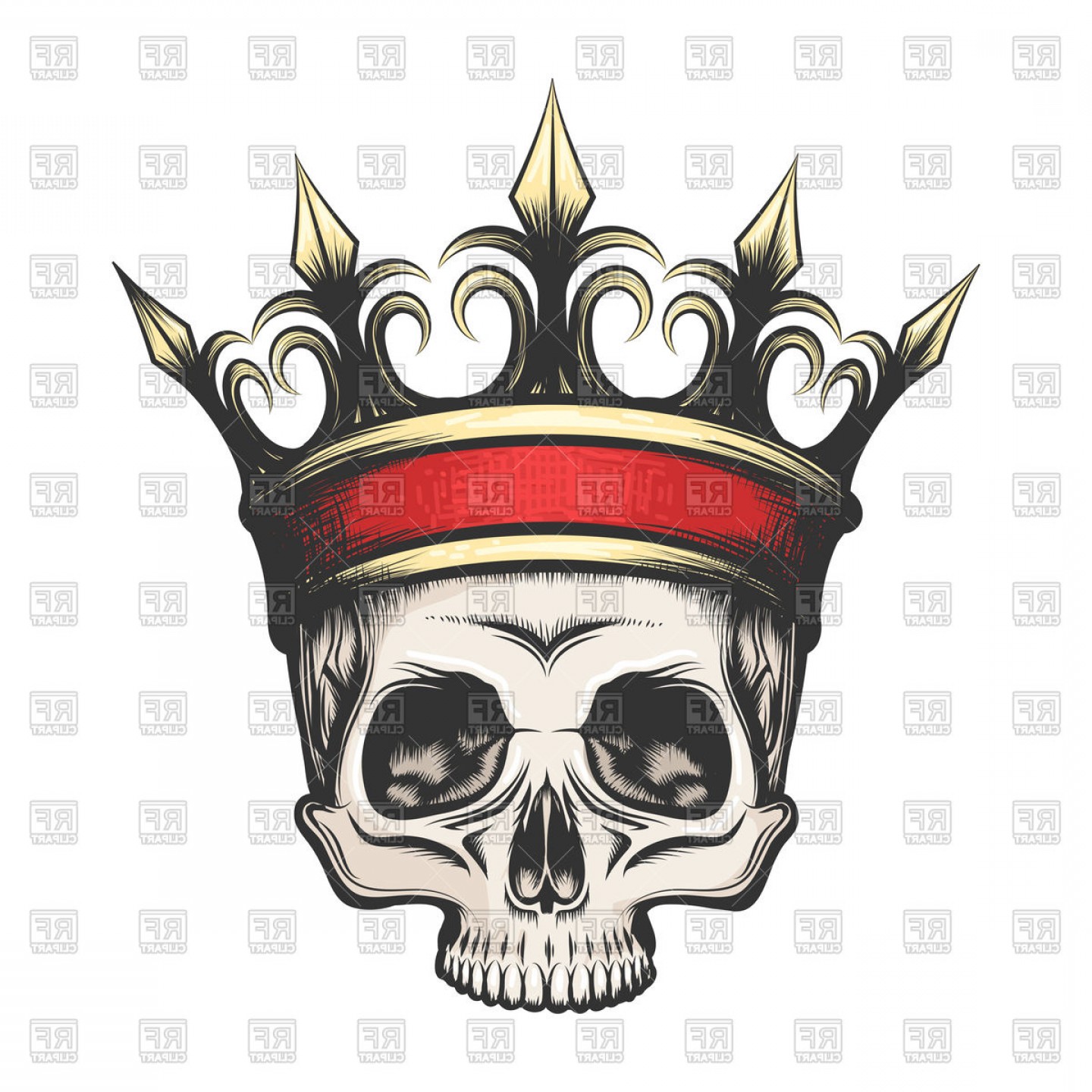 1440x1440 Human Skull With Golden Crown Skeleton Head Vector Clipart