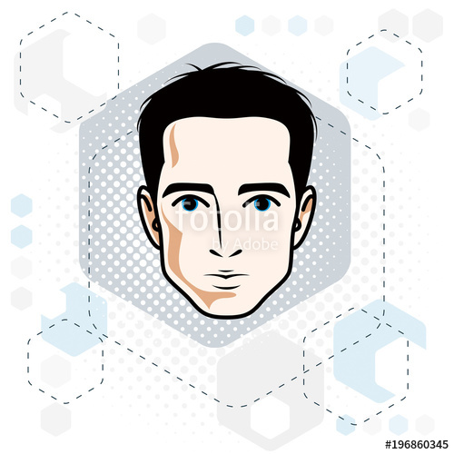 500x500 Man Face, Human Head Vector Character, Handsome Brunet Male