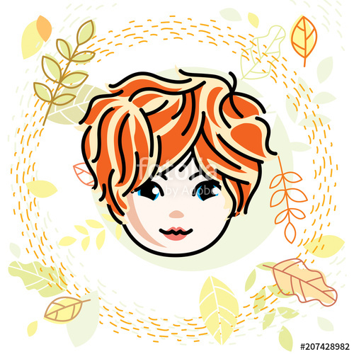 500x500 Cute Girls Face, Human Head Vector Redhead Character, Smiling