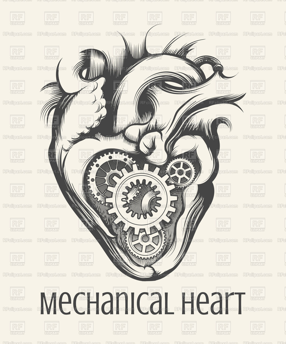1000x1200 Gear Mechanism Inside Human Heart Drawn In Steampunk Style