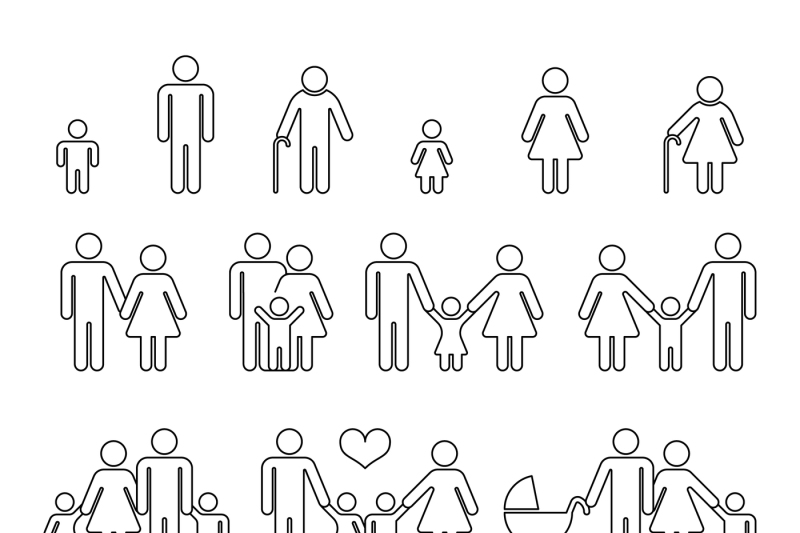 800x533 Family Human Thin Line Outline Vector Icons