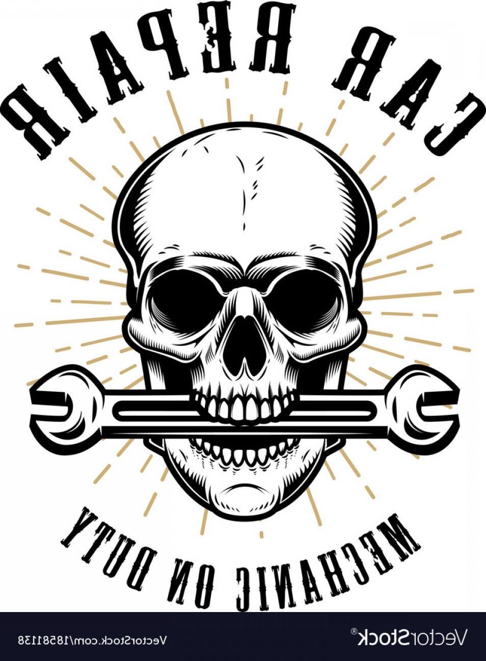954x1296 Car Repair Human Skull With Wrench In Mouth Vector Handandbeak