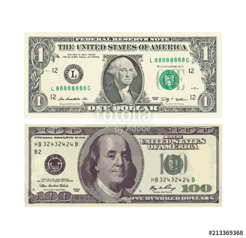 500x484 A Hundred Dollar And One Dollar Bill Vector Illustration Stock