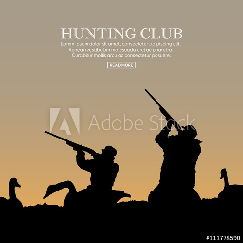 500x500 Two Hunter Silhouette With Dugs Outdoor Hunting Sport Vector
