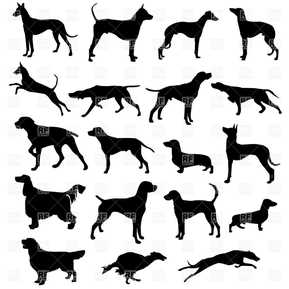 Set Of Silhouettes Of Hunting Dogs In Point And Motion Vector 1200x1200 Set Of Silhouettes Of Hunting Dogs In Point And Motion Vector