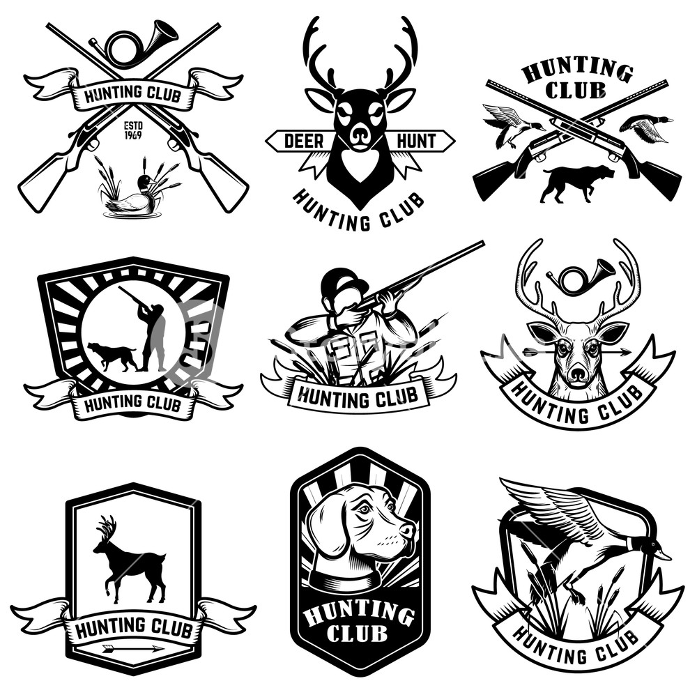 1000x1000 Set Of Hunting Emblems Hunting Weapon, Animals And Design