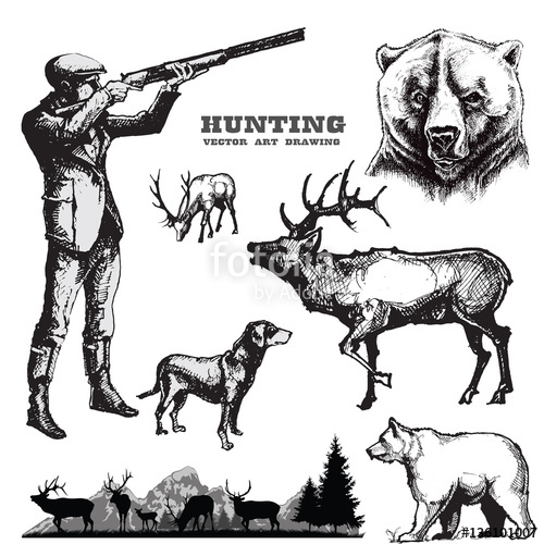 500x500 Hunting Vector Set Hunter With Dog And Wildlife Stock Image