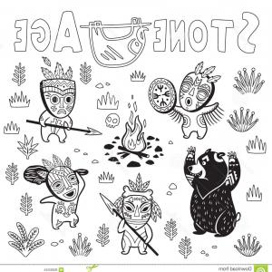 300x300 Stock Illustration Scene Primitive Tribe Hunting Bear Outline