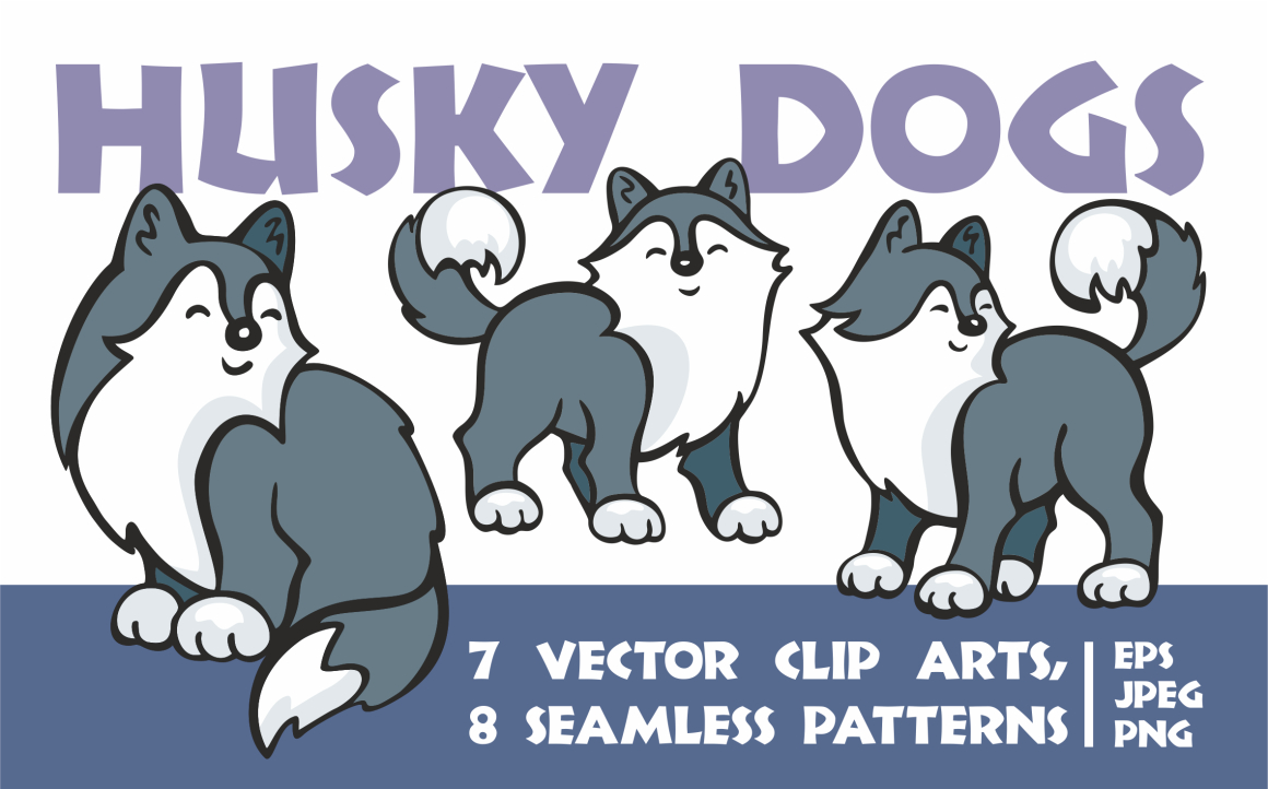 Cute Husky Dogs Vector Clip Arts And Seamless Patterns Graphic 1160x722 Cute Husky Dogs Vector Clip Arts And Seamless Patterns Graphic