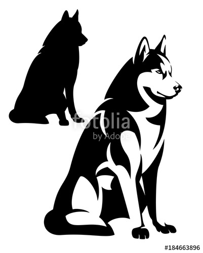 Sitting Husky Dog Simple Black And White Design 401x500 Sitting Husky Dog Simple Black And White Design