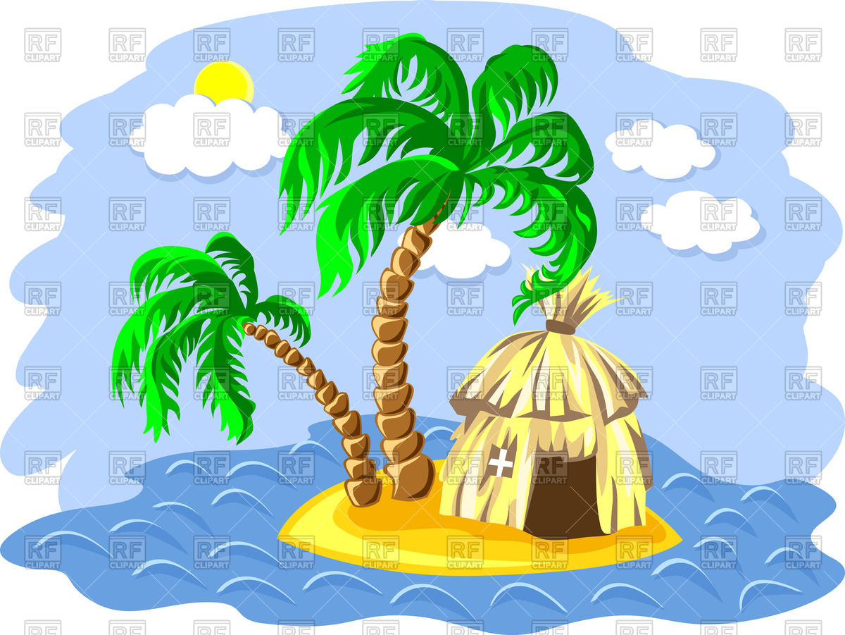 1200x901 Tropical Island In The Ocean With Two Palm Tree And Hut Vector