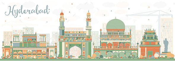 590x206 Abstract Hyderabad Skyline With Color Landmarks Vector