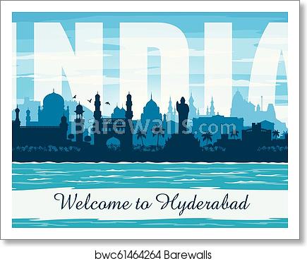 435x370 Hyderabad India City Skyline Vector Silhouette, Art Print