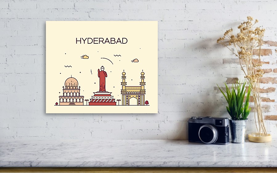 899x562 Hyderabad Skyline Vector Illustration Linear Metal Print