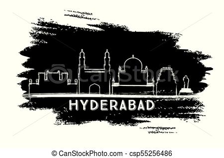 450x318 Hyderabad India City Skyline Silhouette Hand Drawn Sketch