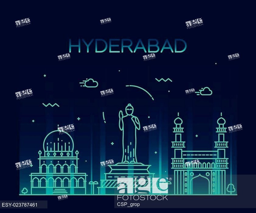 842x699 Hyderabad Skyline Vector Illustration Linear, Stock Vector, Vector