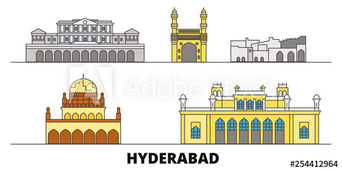 500x250 India, Hyderabad Flat Landmarks Vector Illustration India