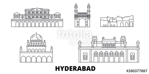 500x250 India, Hyderabad Flat Travel Skyline Set India, Hyderabad Black