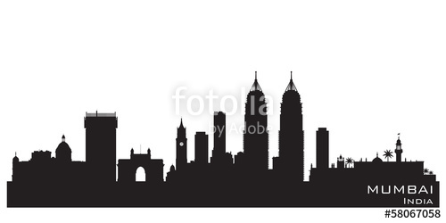 500x250 Mumbai India City Skyline Vector Silhouette Stock Image