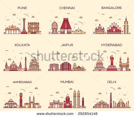 450x393 Set Of Indian Cities Skylines Mumb Delhi, Jaipur, Kolkata
